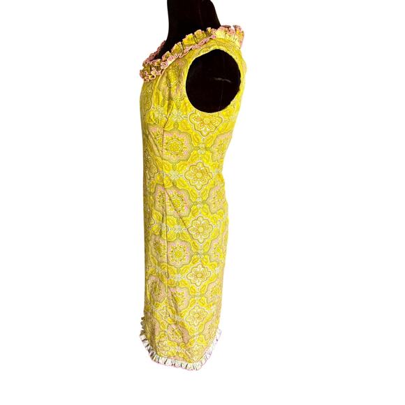 Vintage 60’s McMullen Chartreuse Yellow Ruffle Sleeveless Maxi Dress XS Small - Picture 6 of 10
